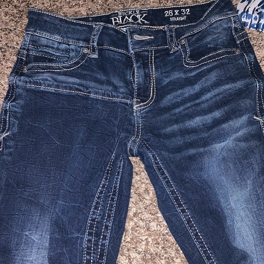 Buckle black straight leg jeans